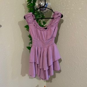 Rue21 Purple Swiss Dot Puff Sleeve Smock Waist Ruffle Romper